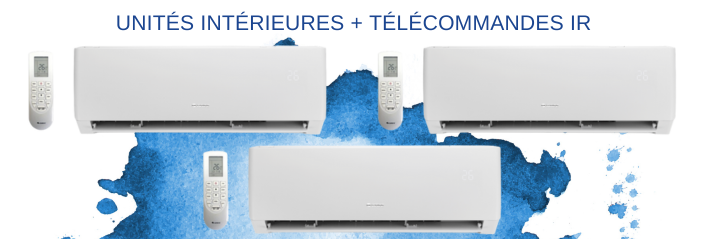 Composition pack tri-split avec trois unités intérieures et trois télécommandes de contrôle infrarouge